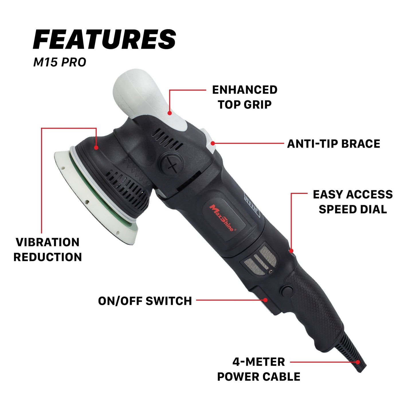 Dual Action Orbital Polisher | M15 Pro - 5in Plate, 15mm Throw, 1000W