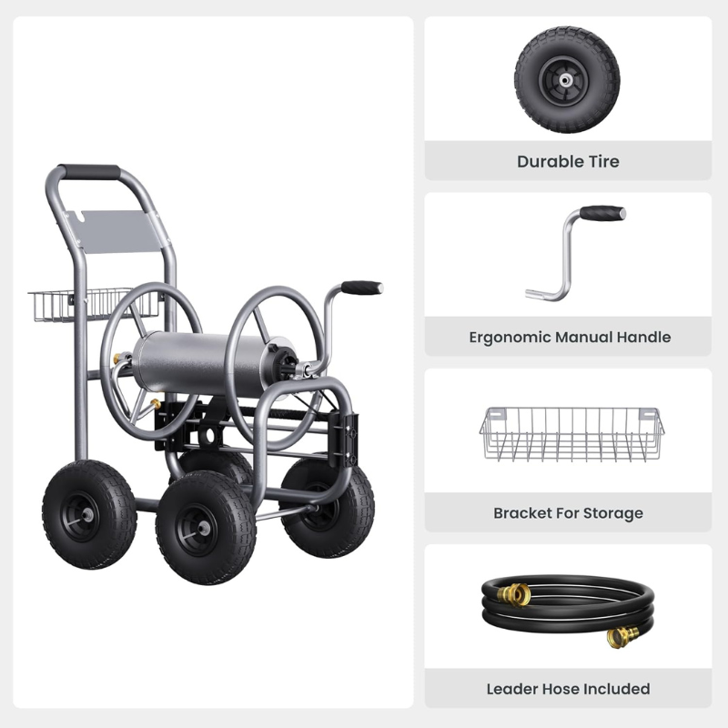 Garden Hose Reel Cart-4 Wheels-Heavy Duty