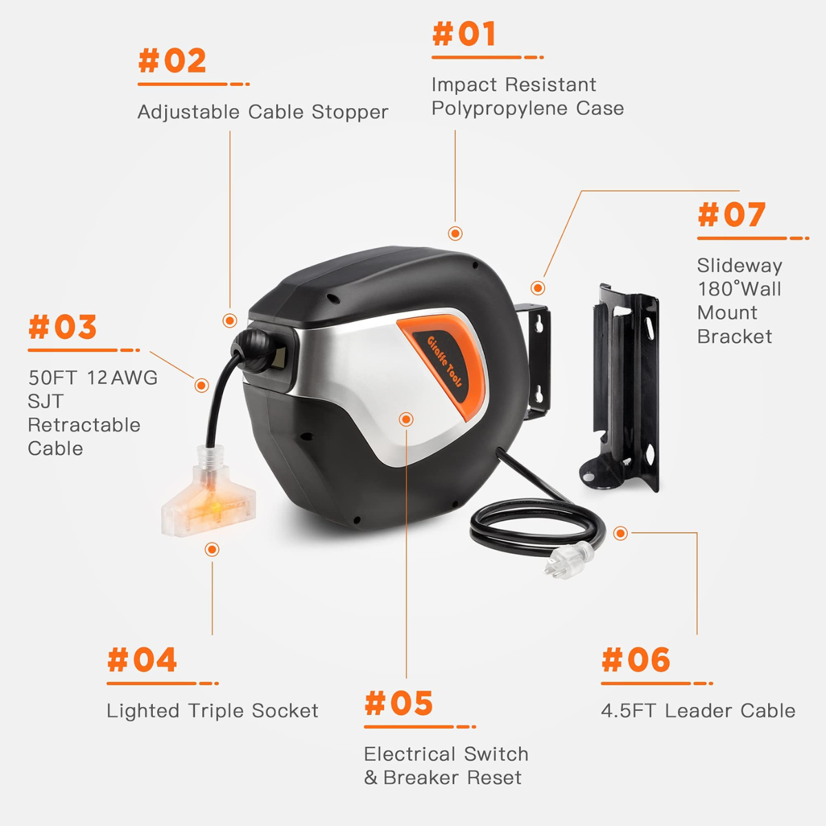 Retractable Extension Cord Reel-12/14/16 AWG